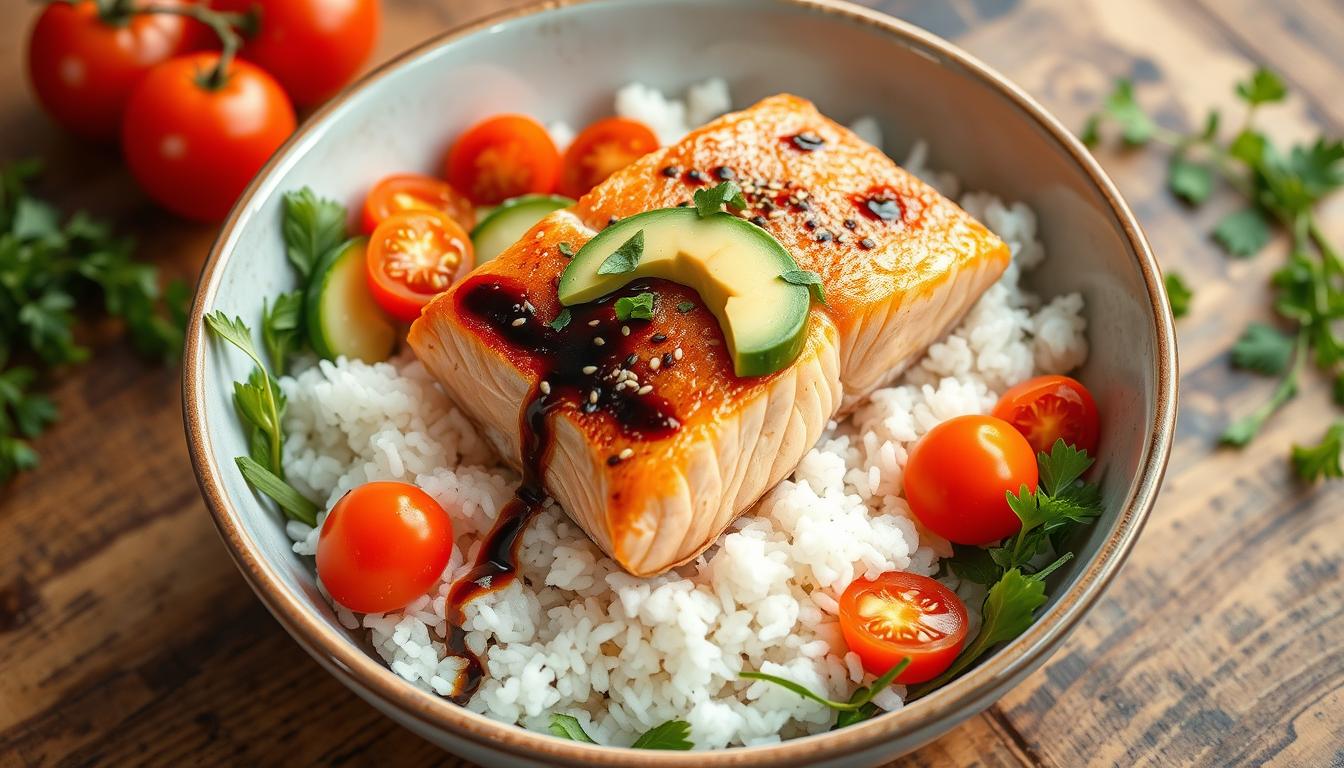 salmon rice bowl