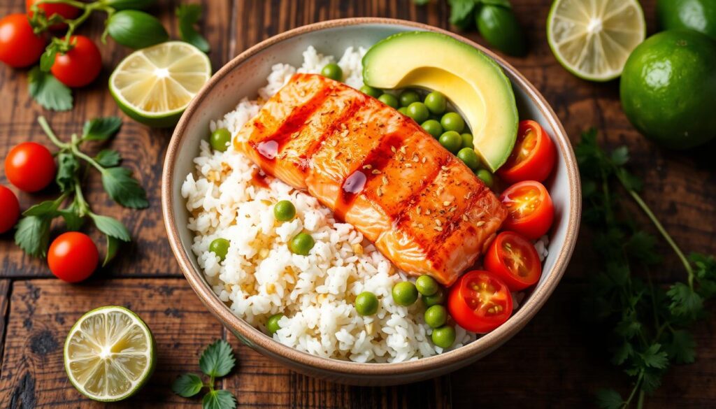 salmon rice bowls