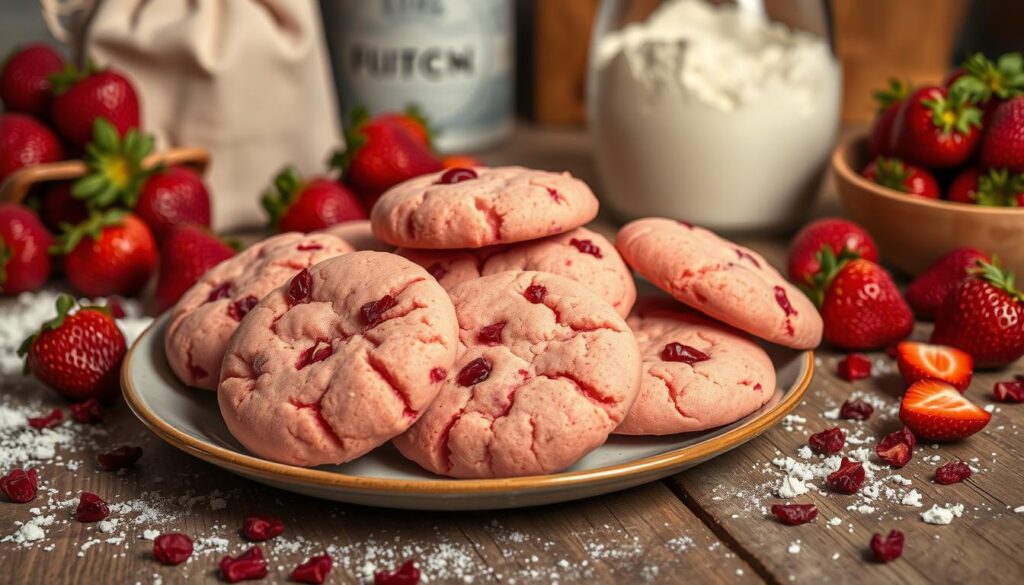 strawberry cookies made with cake mix